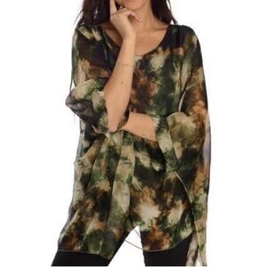 M Made In Italy Semi Sheer Viscose Silk Kaftan Top With Attached Tank One Size